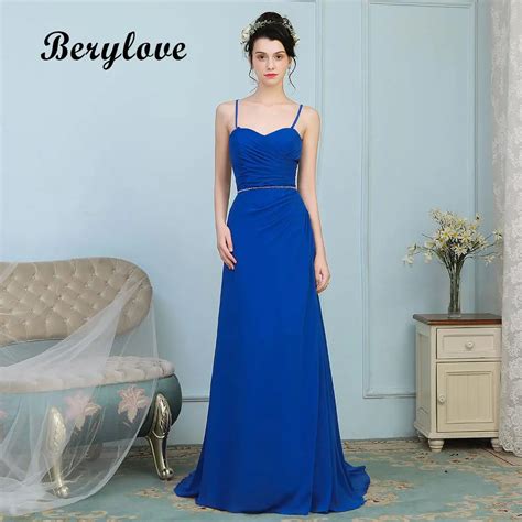Berylove Royal Blue Evening Dresses Long Spaghetti Straps Prom Dresses