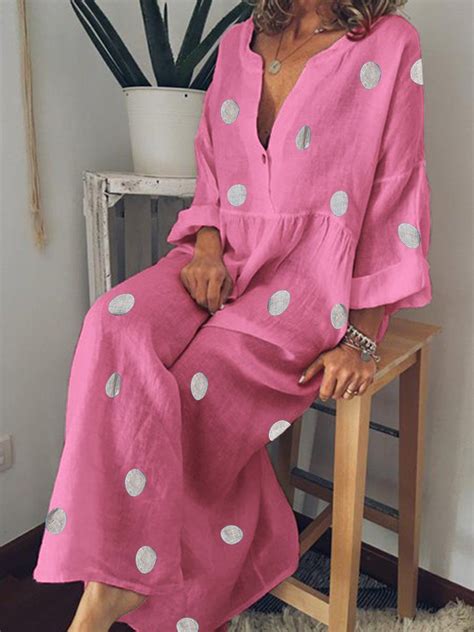 Women Polka Dots Maxi Dresses Shift Daily Boho Printed Dresses In