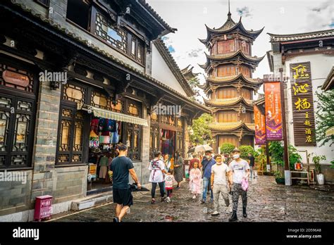Kunming China 3 October 2020 Alley With Old Buildings And People At