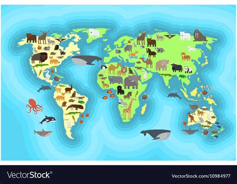 Animals World Map Wallpaper Design Royalty Free Vector Image