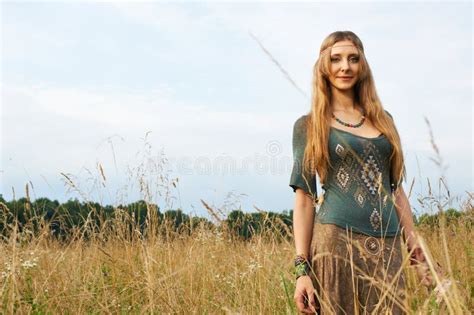 Hippie Lady In The Fields Stock Photo Image Of Female 43592224