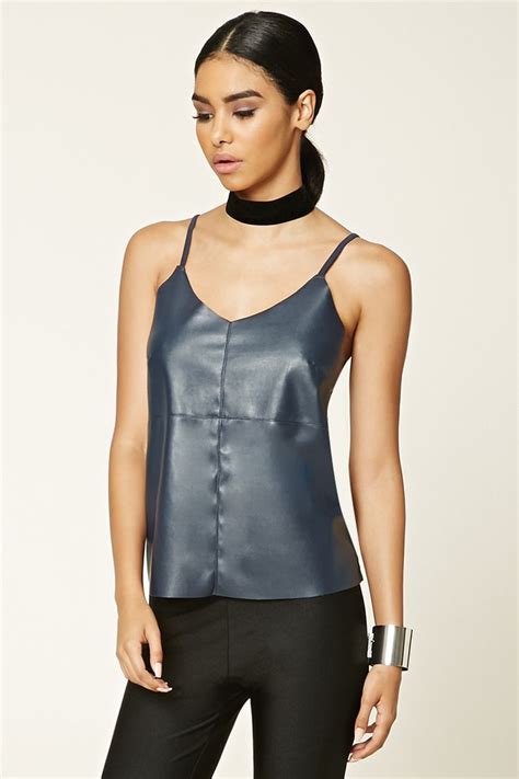 Faux Leather Front Cami Athletic Tank Tops Fashion Leather Dresses