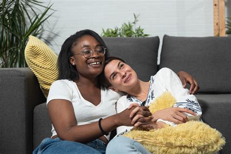 Young Beautiful Mixed Race Lesbian Couple Of Black African And