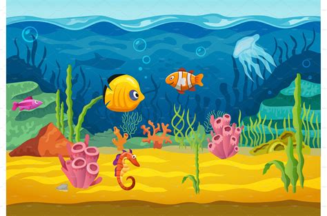 Sea Underwater Fishes Cartoon Animal Illustrations Creative Market