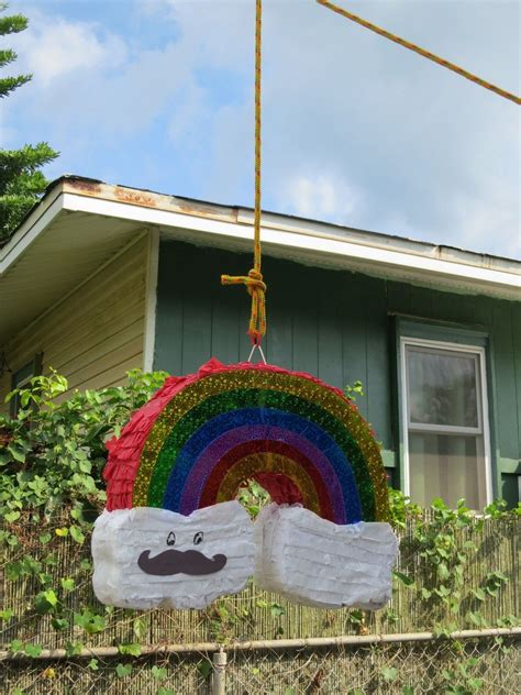 Rainbow Piñata And A Mustaches Diy Birthday Party Diy Rainbow Rainbow