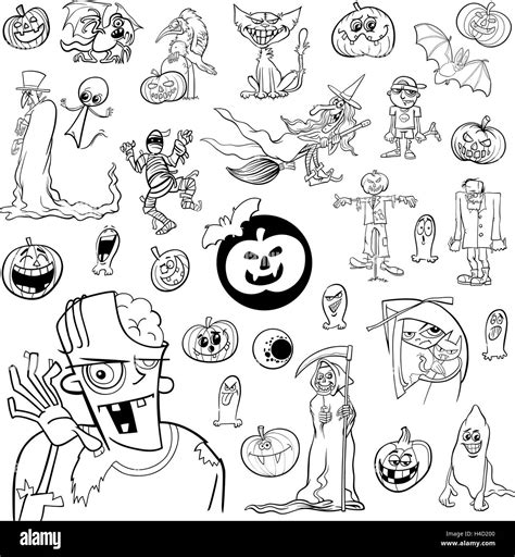 Black And White Cartoon Illustration Of Halloween Holiday Themes And