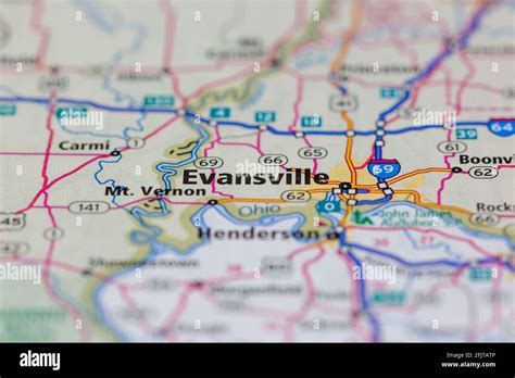 Evansville Indiana Usa And Surrounding Areas Shown On A Road Map Or