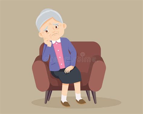 Senior Woman Sitting Alone On Sofa Stock Vector Illustration Of