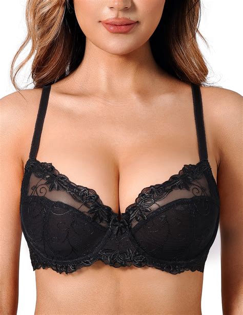 Deyllo Womens Sheer Lace Bra Non Padded Full Cup Underwire Plus Size Unlined See Though Bra