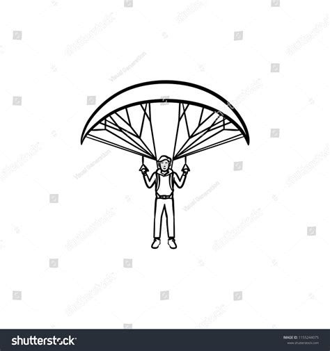 Skydiver Flying Parachute Hand Drawn Outline Stock Vector Royalty Free
