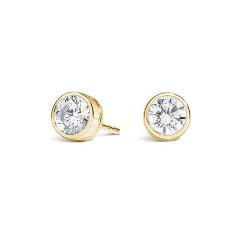 Bezel Set Round Diamond Stud Earrings In K Yellow Gold