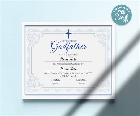 Godfather Certificate Template Printable Editable Godfather Etsy