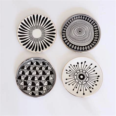 Black And White Dessert Plate With Electroplated Gold Set Of 4 In 2020