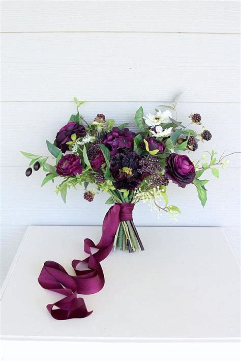 silk flower wedding bouquet deep plum and eggplant purple etsy wedding flower decorations