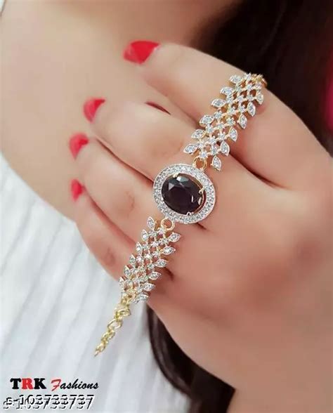 Stylish Black Silver With American Diamond Bracelet For Girls And Women