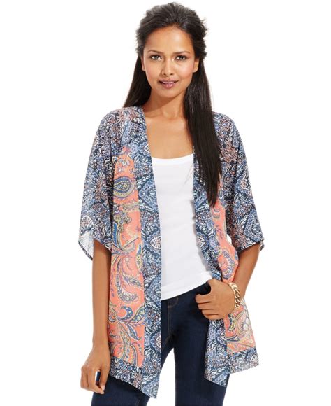 Style And Co Paisley Print Short Sleeve Kimono In Blue Lyst