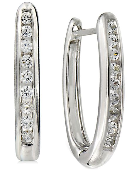 Macys Diamond Small Hoop Earrings 14 Ct Tw In 14k White Gold