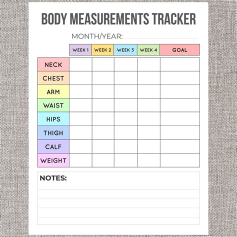 Body Measurement Tracker Printable Printable Templates