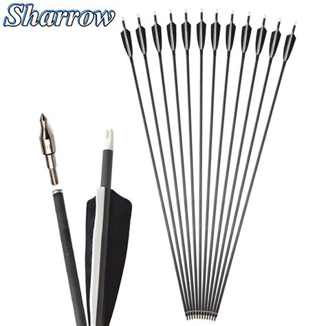 61224pcs Spine 500 Carbon Arrow 35inches 72mm With 4inch Shield