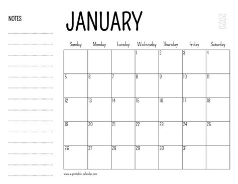 January 2020 Printable Calendar A Printable Calendar