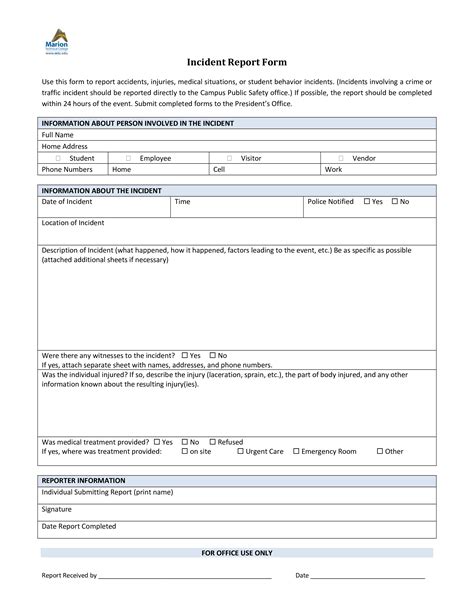 Printable Incident Report Form