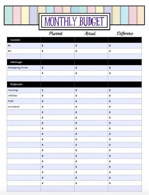 Free Printable Monthly Budget Worksheets Template Business