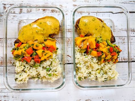 Coat pan with cooking spray. Mango Chicken Meal Prep with Cilantro Lime Rice and Mango ...
