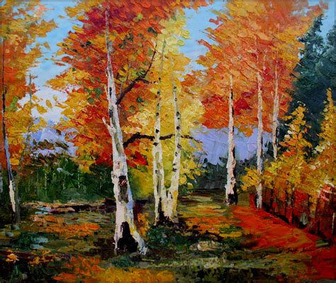 Framed Quality Heavy Impasto Hand Painted Oil Painting Autumn Forest