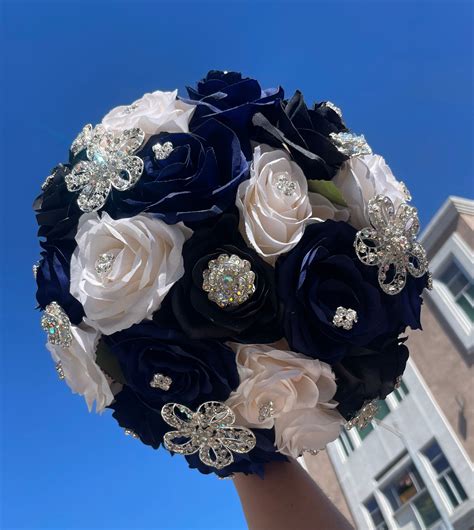Navy Blue Black And Ivory Quinceanera Bouquet Etsy