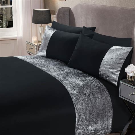 Sienna Crushed Velvet Panel Duvet Cover With Pillow Case Bedding Set