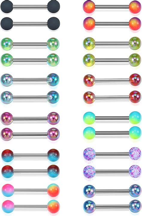 24 Pieces Colorful Ball Tongue Rings Stainless Steel Barbell Tongue Rings Acrylic