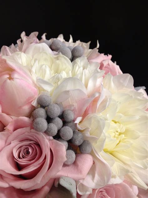 Tulips Dahlias Roses Silver Brunia And Dusty Miller Bridal Bouquet