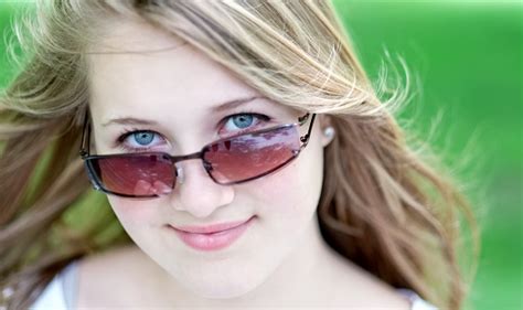 Fresh Wholesome Teenage Girl Blonde Hair Blue Eyes Stock Photo