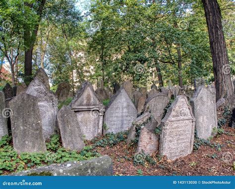 Tombstones On Old Jewish Cemetery In The Jewish Quarter In Prague