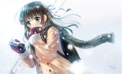 Download 3200x1964 Anime Girl Winter Scarf Brown Hair