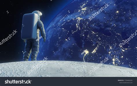 Alone Astronaut Looks At The Planet Earth In Orbit In Outer Space The