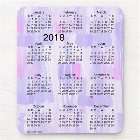 2018 Lavender Lights Large Print Calendar By Janz Mouse Pad