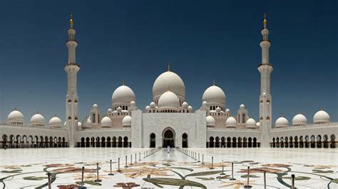 Sheikh Zayed Grand Mosque In Abu Dhabi Main Frontal Entry Hd Wallpaper