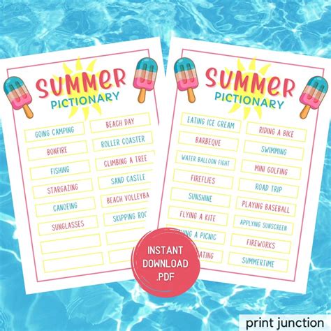 Summer Party Games Pictionary Game Summer Games Summer Fun Etsy