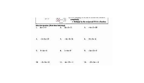 one step equations worksheet answers