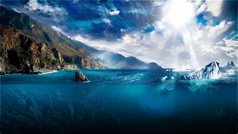 Sea Landscape Iceberg Underwater Sunlight Digital Art Artwork