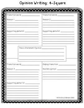 • writing a paragraph, it is better to adopt one opinion as you do not have time or space to discuss both sides. Opinion Writing: 4-Square Graphic Organizer | Word Work ...