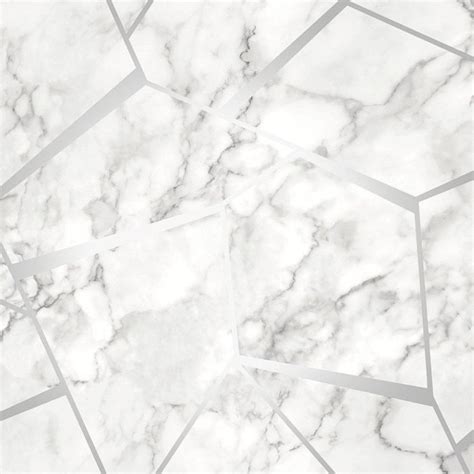 Marblesque Fractal Marble Granite Wallpaper Silver Grey Rose Gold White