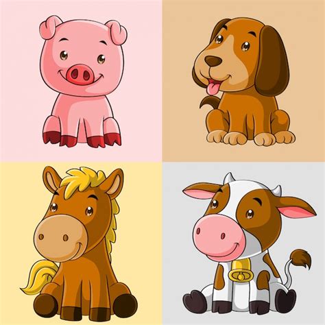 Cute Dibujos Animados De Animales De Granja Dibujado A Mano Colección