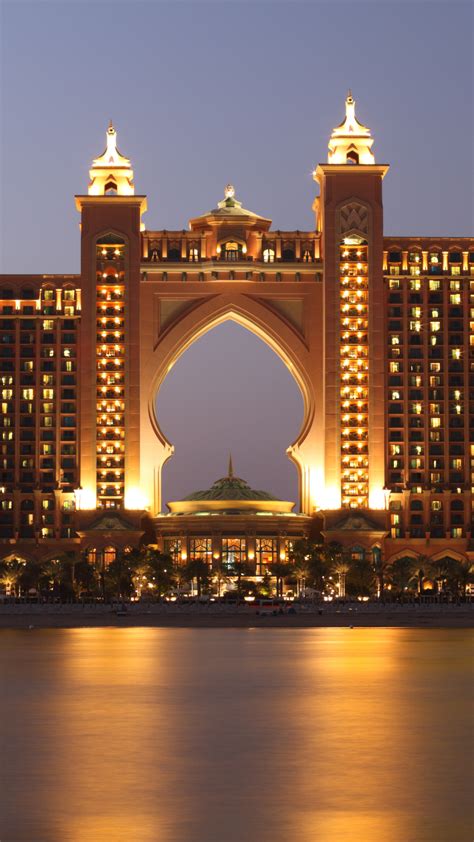 Wallpaper Atlantis Dubai Hotel Night Resort Sea Ocean Water Sky