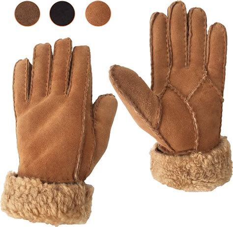 genuine shearling sheepskin fur lined leather gloves winter gloves for women cold weather
