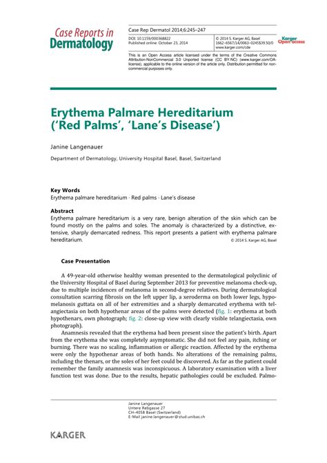 Pdf Erythema Palmare Hereditarium ‘red Palms ‘lanes Disease