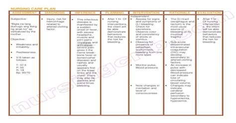 Nursing Care Plan Dengue Nursing Care Plan Assessment Diagnosis