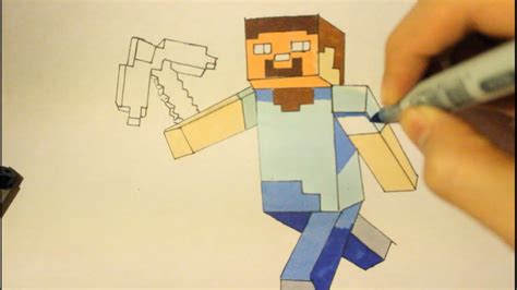 How To Draw Steve From Minecraftstep By Stepeasywith Sword Youtube