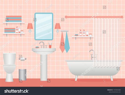 Bathroom Interior Vector Cartoon Room Bath เวกเตอร์สต็อก ปลอดค่า